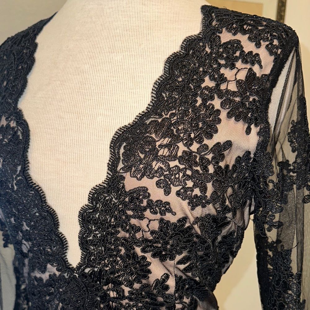 Soie’blu Black Lace Overlay Dress w/ Sheer Sleeves Size Large - Picture 10 of 16